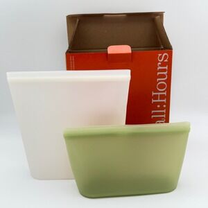Small Hours Silicone Food Storage Bags Set of 2 Green White 13.5oz 27oz BPA Free